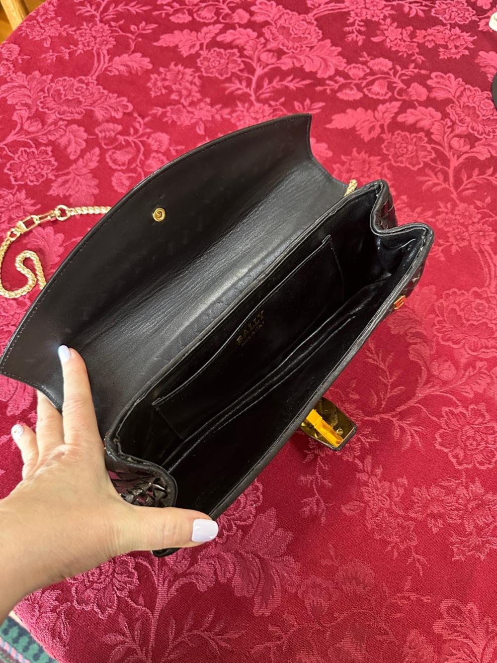 Bally Black Patent & Leather Woven Long Clutch w/ Unbranded Chain - Picture 4 of 10